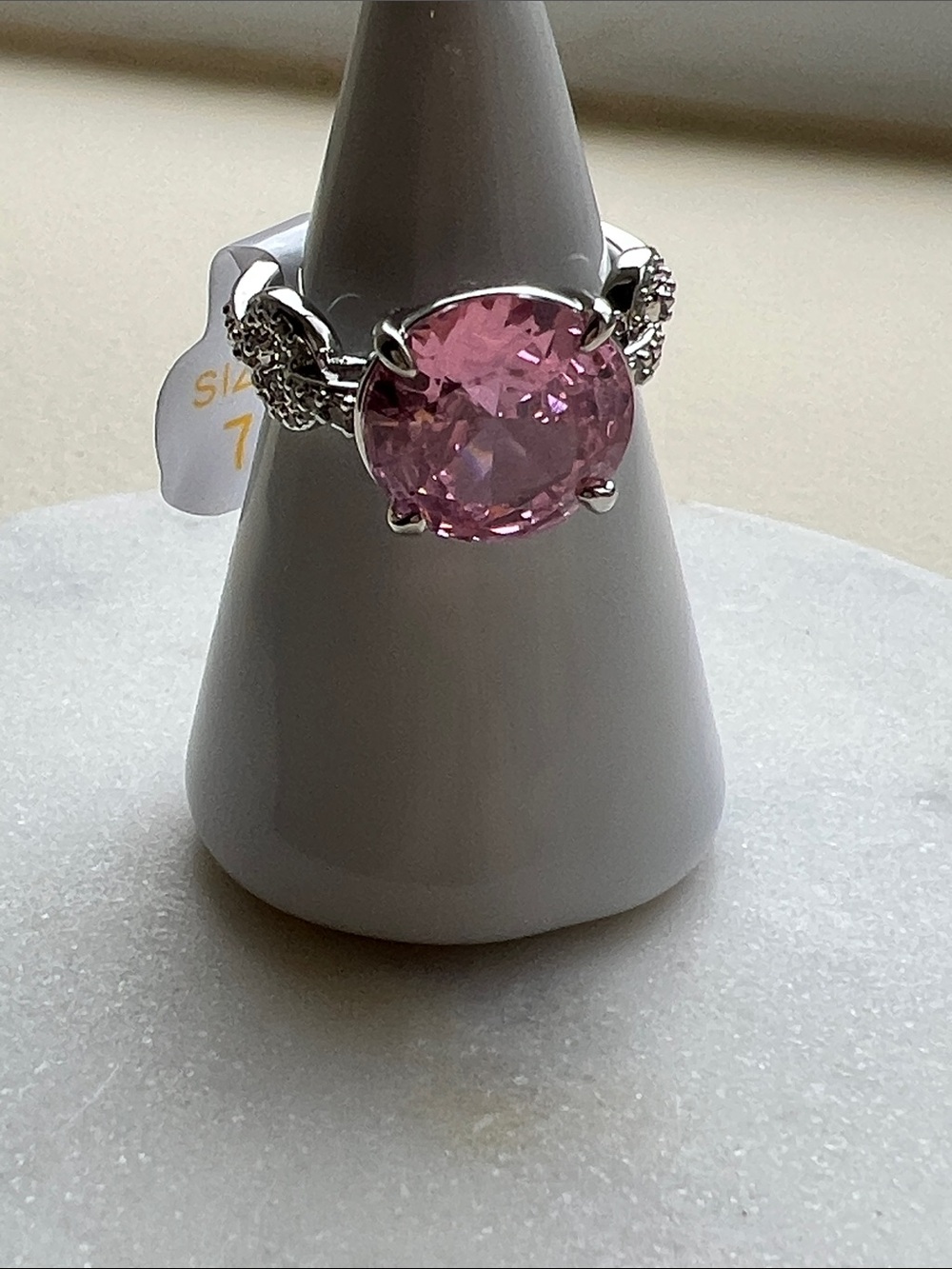 Bp rule breaker Pink Round-Cut Solitaire Ring with Accent Stones - Women Jewelry